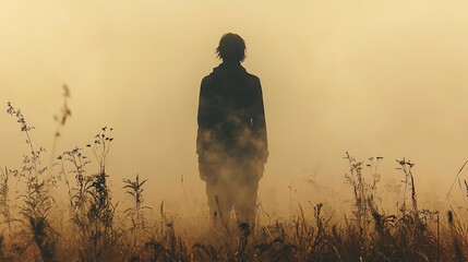 facing my faith silhouette of a man in the fog photo in old image style