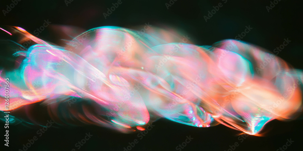 Poster Textured abstract bokeh patterns with colorful shimmer on black background