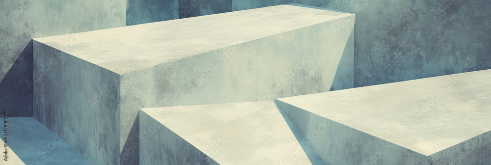 Poster explore textured geometric shapes in light gray tones with a minimalist approach