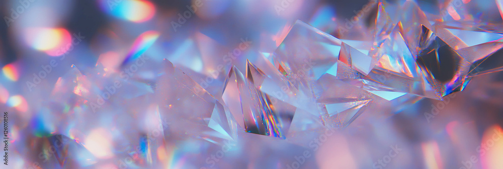 Poster Bright angular bokeh shapes create a sparkling texture full of sharp edges and colors