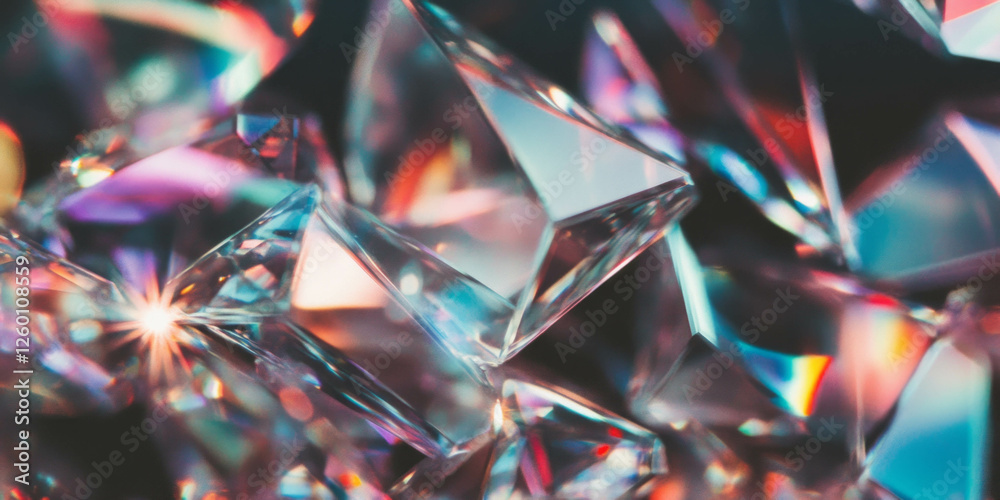 Poster Bright crystalline bokeh texture with sharp edges against a dark background