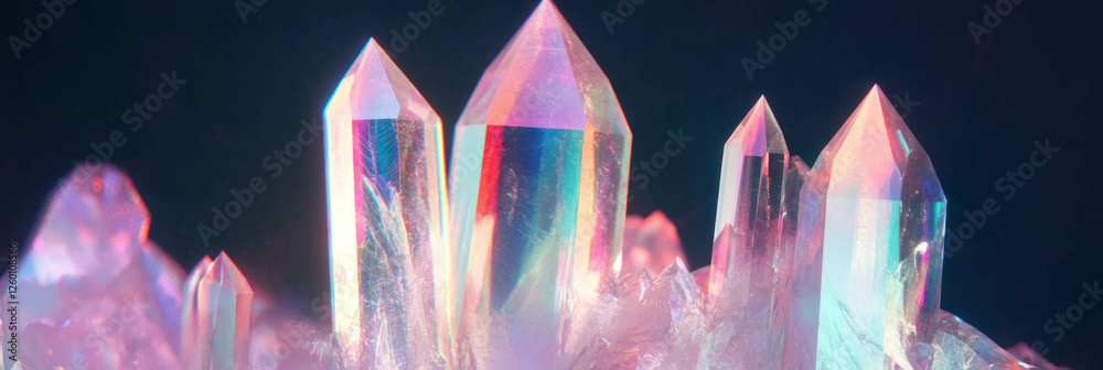 Poster Angular crystal flares with sharp edges and distinct color separation reflecting light