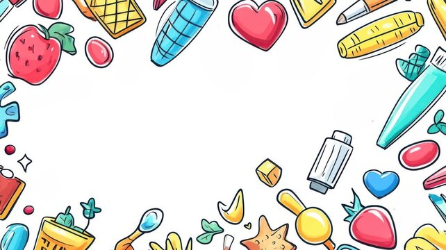 Doodle drawing style flat design top view playful theme cartoon drawing Split-complementary color scheme