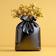 Yellow bag mockup featuring flowers on a bright yellow background showcasing modern design elements and vibrant colors