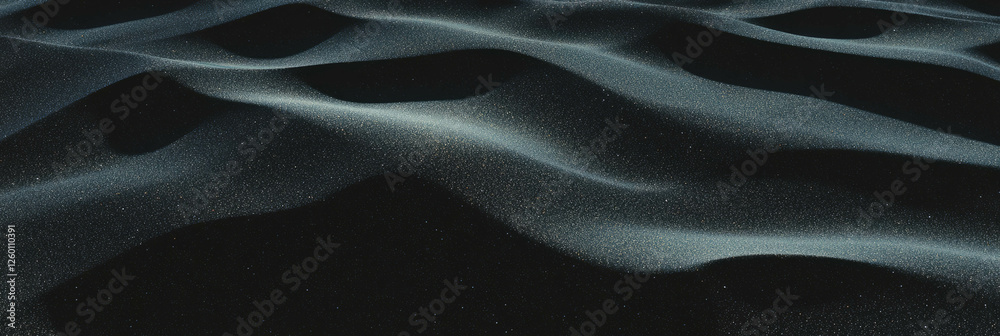 Poster exploring the unique texture of black sand mixed with fine volcanic dust in a serene landscape
