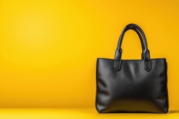 Black bag mockup on a vibrant yellow background ideal for product display and branding purposes