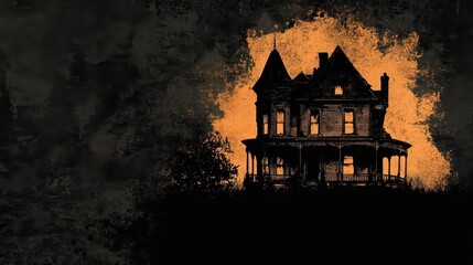 Spooky haunted house illuminated ominously against a dark backdrop
