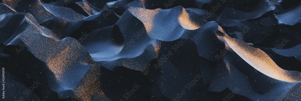 Poster Unique textures of black sand with volcanic rock creating sharp shadows and intricate patterns
