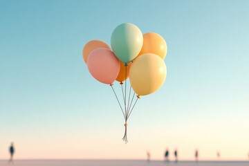 Fototapeta premium Colorful balloons float against serene sky, evoking joy and nost