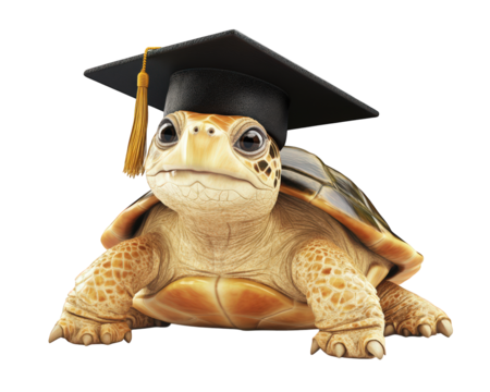 turtle wearing graduation cap looks proud and accomplished, symbolizing achievement and success. This charming image captures essence of celebration and education