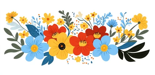 Gordijnen Colorful spring flowers and leaves vector illustration set on a white background. clipart collection of spring flowers. summer blossom collection for a wedding, party decoration, or greeting card © Sabina Gahramanova