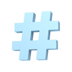 Blue hashtag icon. Isolated. 3d illustration.