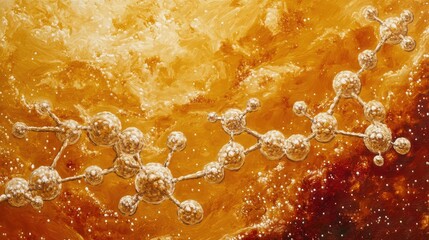 A close-up of a chemical compound with a molecular structure diagram, surrounded by space for text.