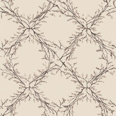 Obraz premium A pattern of branches and leaves is shown in a tan color