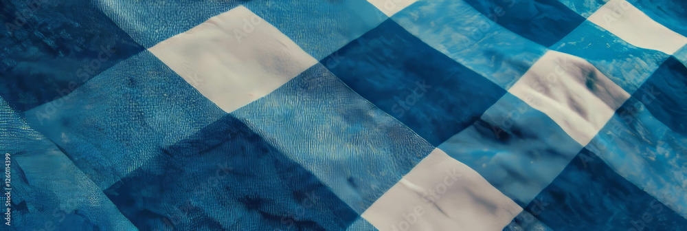 Poster texture of cotton tablecloth featuring a large blue and white checkered pattern