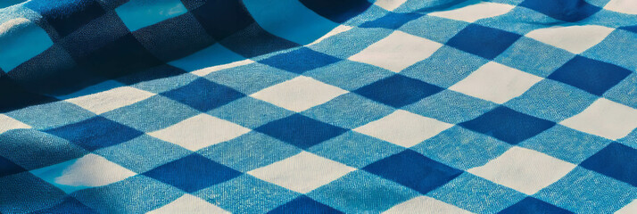 Checkered blue cotton tablecloth featuring a soft texture ideal for dining settings