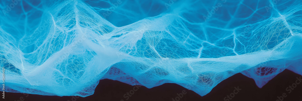 Poster Elegant blue lace tablecloth showcases intricate web-like texture and delicate patterns