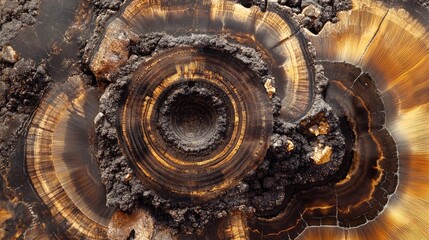 Fototapeta premium A close-up of tree rings on a cross-section of wood, displaying intricate patterns and textures.