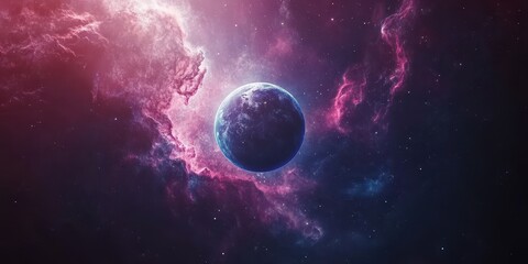 Obraz premium A planet surrounded by colorful galactic clouds and starlight