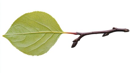 Fototapeta premium A close-up view of a single leaf on a tree branch, with a smooth background that offers ample space for text.