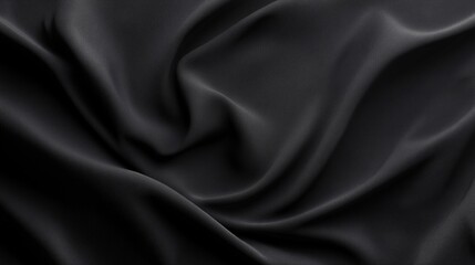 Fototapeta premium Luxurious black satin fabric with smooth, flowing folds. Perfect for backgrounds and elegant designs