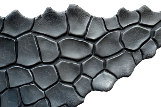 Faux-dinosaur skin in scaly gray isolated on transparent white background