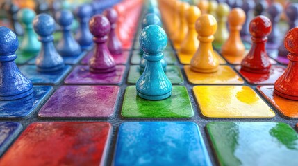 Vibrant Guess Who game board featuring colorful character tiles in bright hues