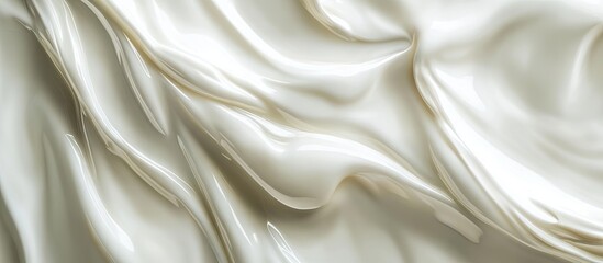 Obraz premium Elegant cream satin fabric draped in soft waves with subtle sheen, showcasing delicate highlights and shadows in smooth, flowing texture.