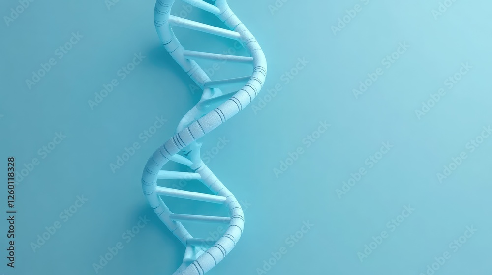 Poster a dna double helix structure against a light blue background with ample space for adding text or bra