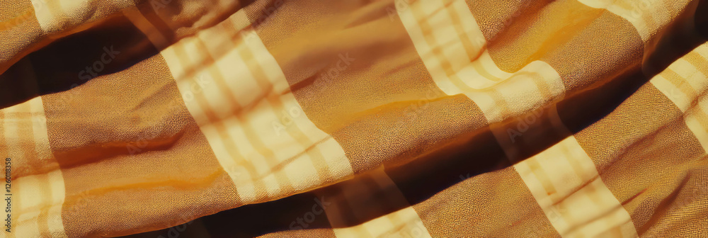 Poster Brown plaid tablecloth texture displaying intersecting lines in a rustic setting