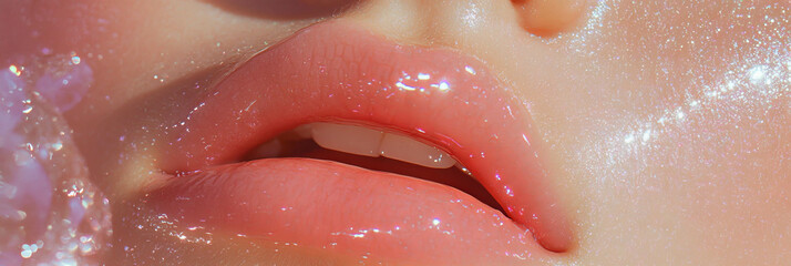 Obraz premium Smooth bubblegum pink gel texture with playful matte finish on lips