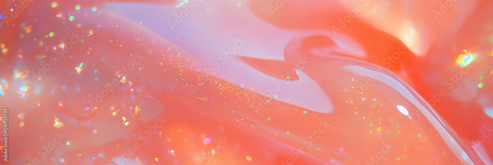 Poster clear gel texture with suspended particles and light diffraction creates an elegant aesthetic