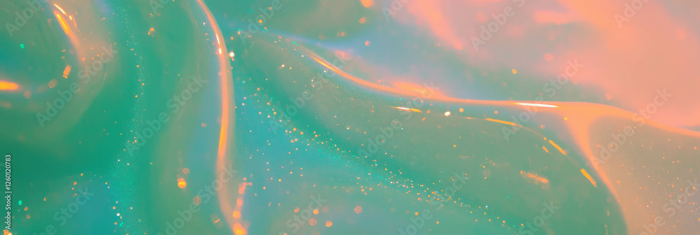Poster elegant clear gel texture with shimmer and microscopic particles in a clean aesthetic setting