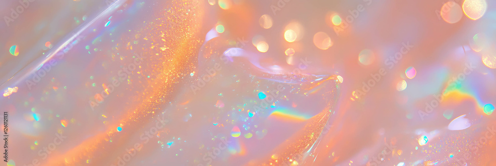 Poster elegant clear gel with shimmering particles and light diffraction in a clean cosmetic setting