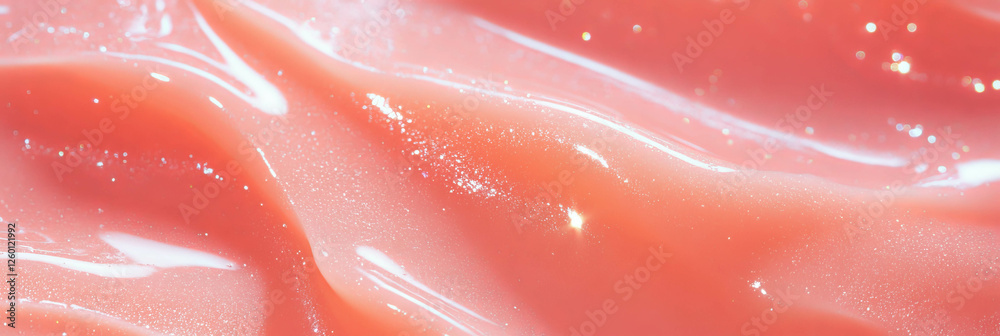 Poster coral pink liquid gel with shimmering texture flowing gently in a soft wave pattern
