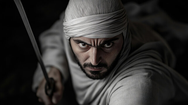 Arab islamic muslim soldier warrior fighting in medieval holy war islam crusade