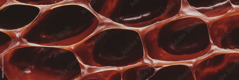 Poster texture of dark brown cone wafer with tightly packed hexagons and dense surface details