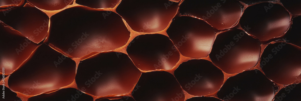 Poster detailed texture of a dark brown cone wafer featuring embossed hexagonal patterns