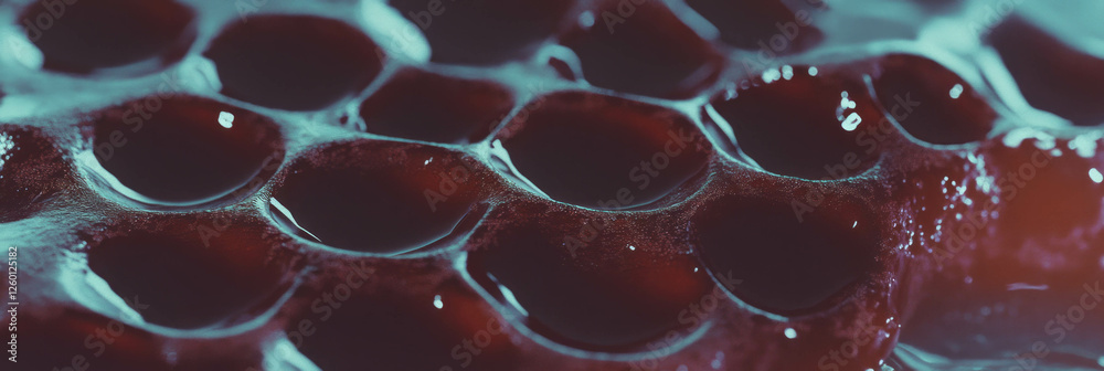Poster Surface texture of dark brown cone wafer showcasing hexagonal patterns and dense structure