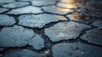 Obraz premium fractured floor surface large pits and cracks in the concrete floor sidewalk pavement sidewalk damage after earthquak