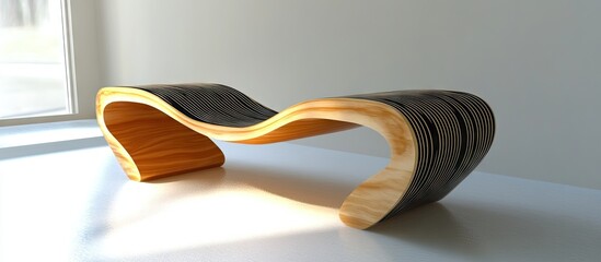 Kids Bench with Unique Wave Design in Natural Wood and Dark Finish Sunlit on White Background, Emphasizing Customization and Comfort for Children