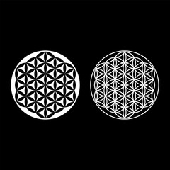 Flower of life Sacred geometry set icon white color vector illustration image solid fill outline contour line thin flat style