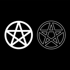 Pentakl Neopagan Wicca Pentacle Neo paganism sign five pointed star in circle inside round Pentagram magic symbol set icon white color vector illustration image solid fill outline contour line thin 