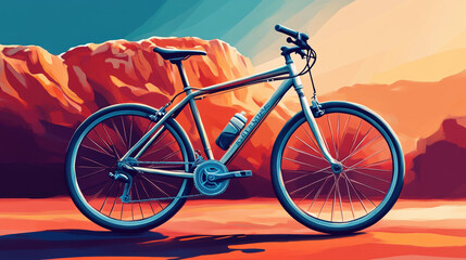 Fototapeta premium Mountain Bike Adventure Illustration with Rocky Desert Background - Perfect for Sports and Outdoor Enthusiasts