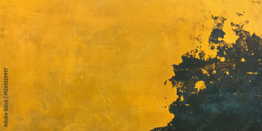 Poster vibrant deep gold wall with grunge texture and dark markings in an abstract background setting