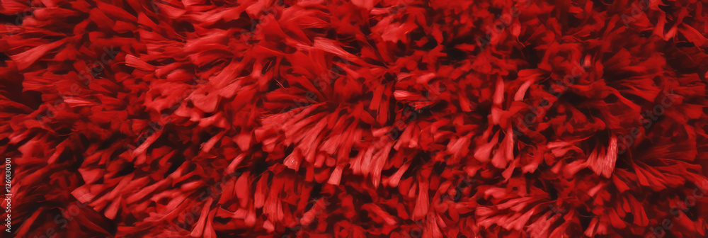 Poster Dense plush carpet in deep red showcasing short pile and subtle shadows