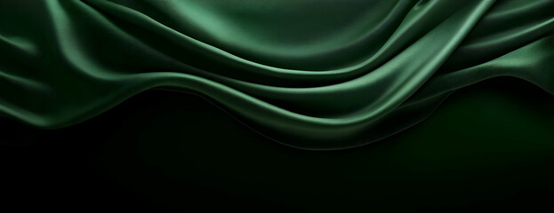 Fototapeta premium Emerald silk drapes, dark background