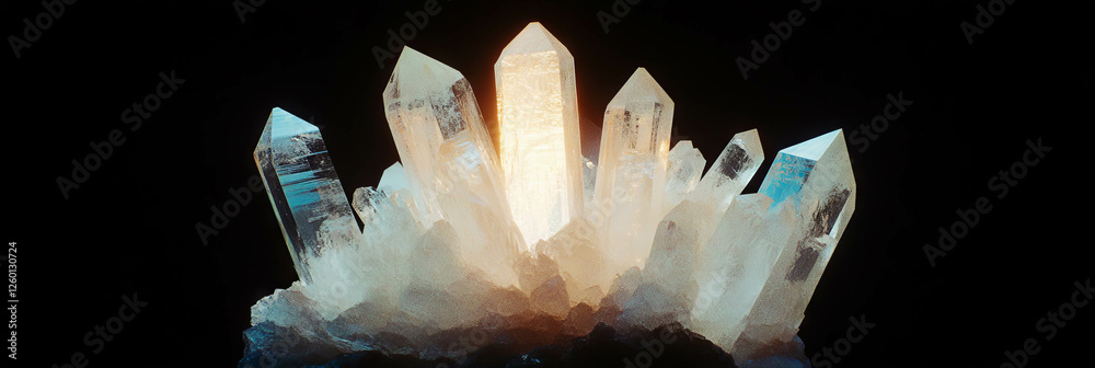 Poster bright central burst of crystal flares with dense cluster and fading edges