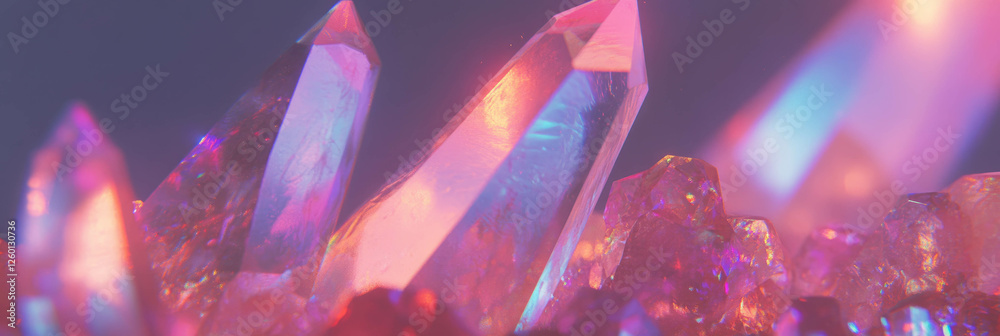 Poster dense cluster of vibrant crystal flares with overlapping light in various colors