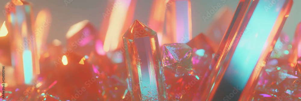 Poster Vibrant crystal flares create a mesmerizing display of colors and textures in a dense cluster